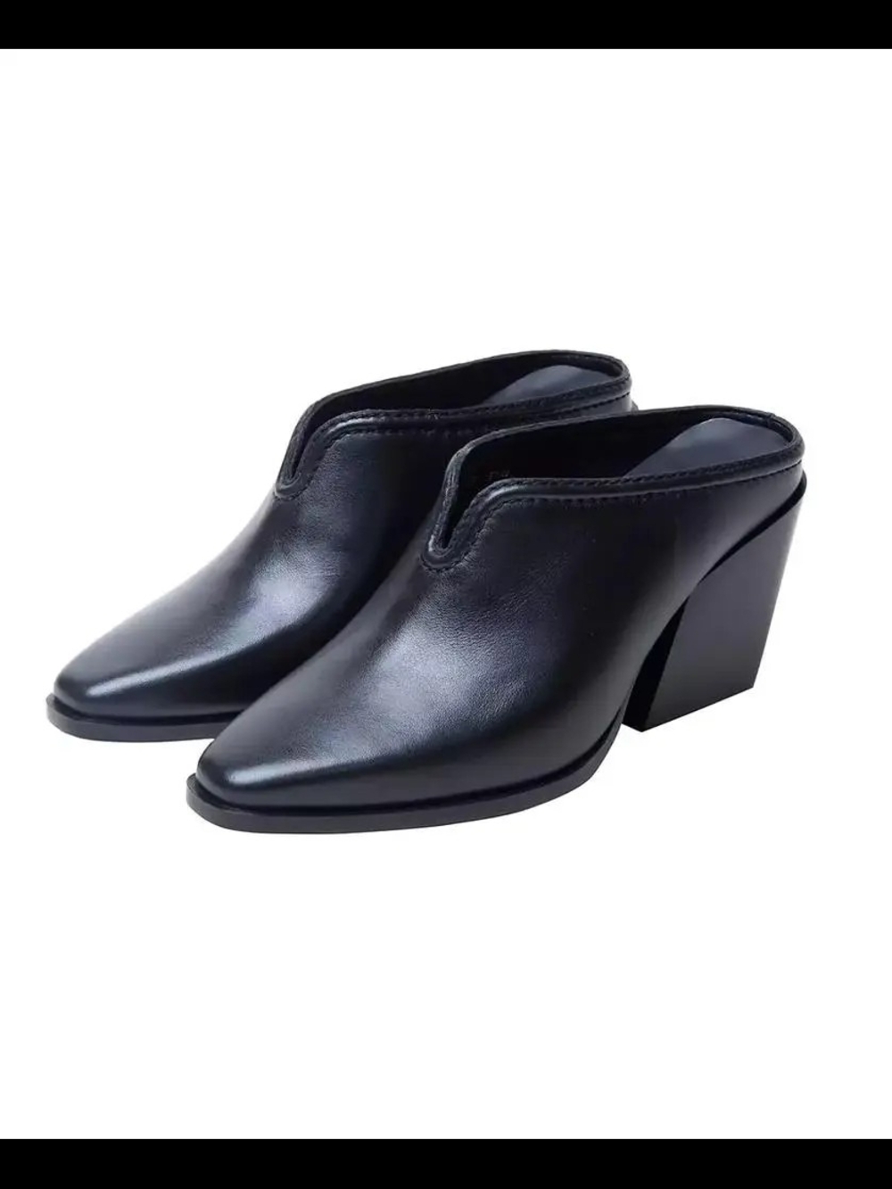 Linea Paolo Shelley Stacked-Heel Western Mule